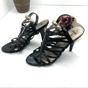 Black Womens Fergalicious Whimsy Goth Grunge Punk Black Stilletos Sandals 10
